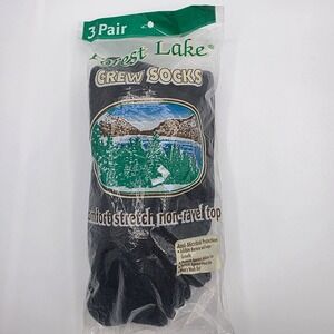 Forest Lake Crew Socks 3‎ Pair Mens Medium Black Comfort Stretch Non Ravel Top